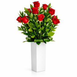 One Dozen Red Roses In A Vase