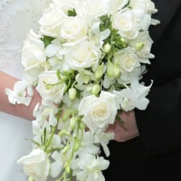 Bride Bouquet White Orchids, Roses And Other White Flowers