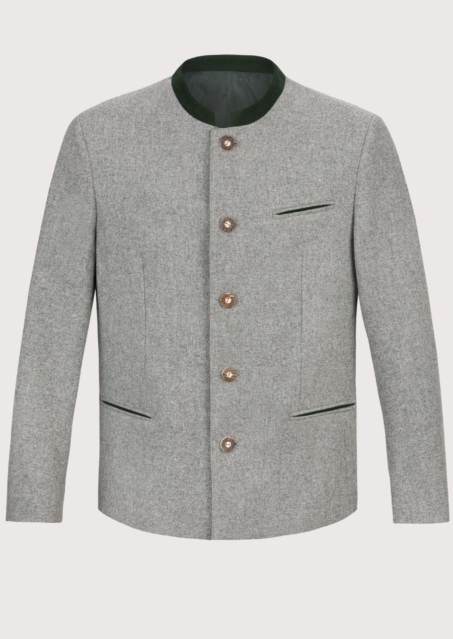 Grey Alpine Wool Jacket Green Collar