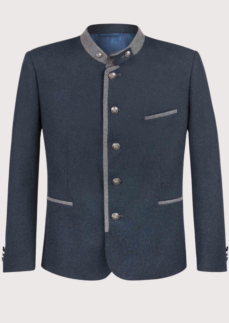 Trachten Jacket Wool Navy Grey Trim