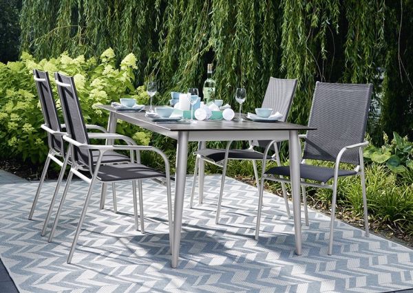 Sirio-Set: Stapelsessel + Lofttisch 160 x 90 cm mit Rundrohrgestell