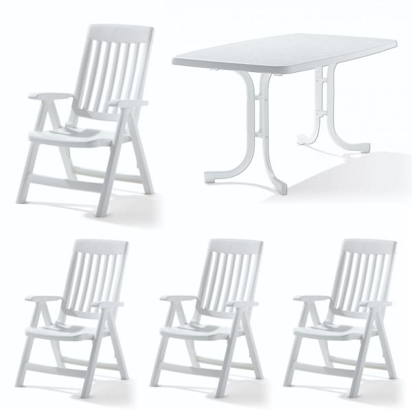 Klappsessel-Set Palma mit Boulevard-Klapptisch 150 x 90 cm weiß