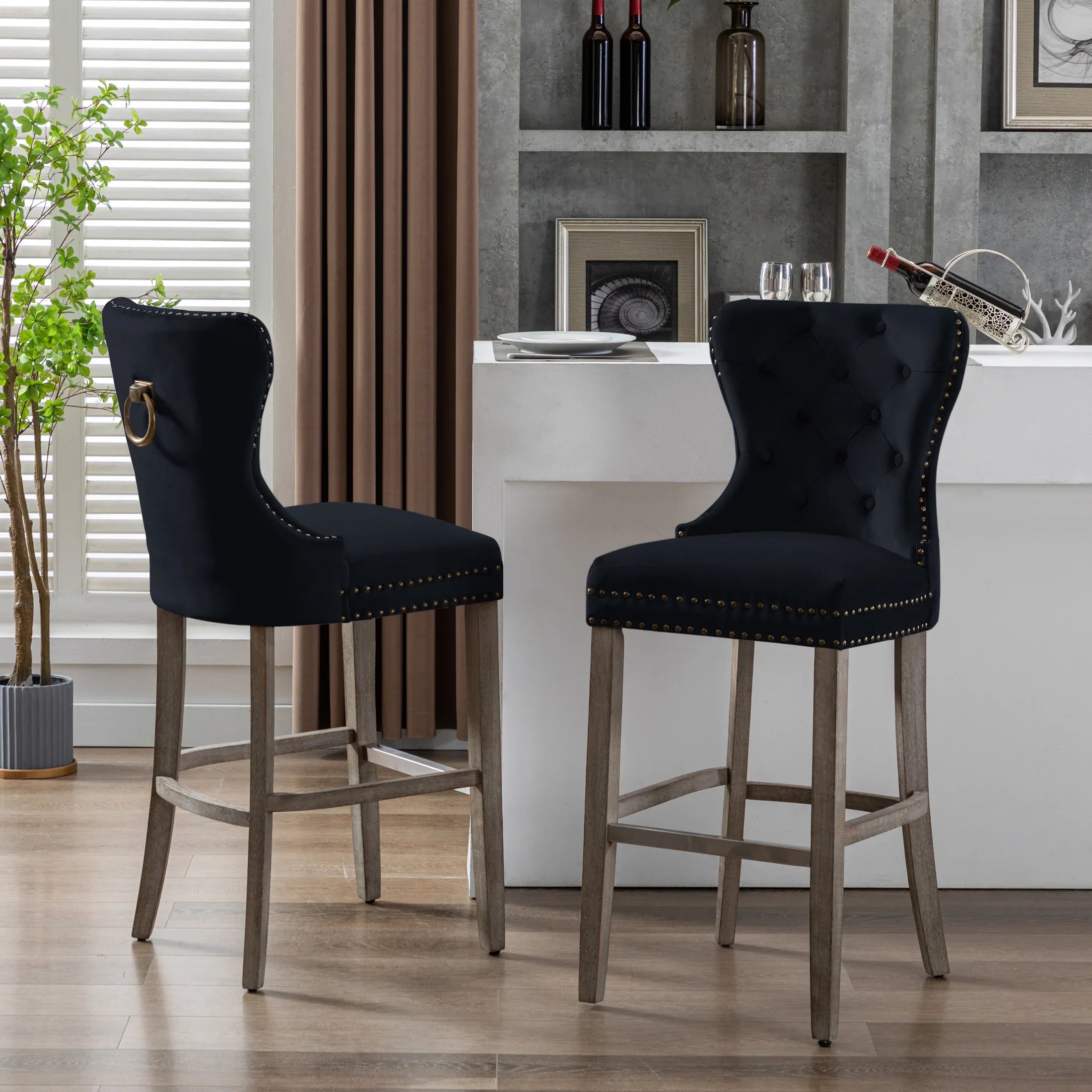 Hank 29" Tufted Velvet Bar Stool (Set of 2)