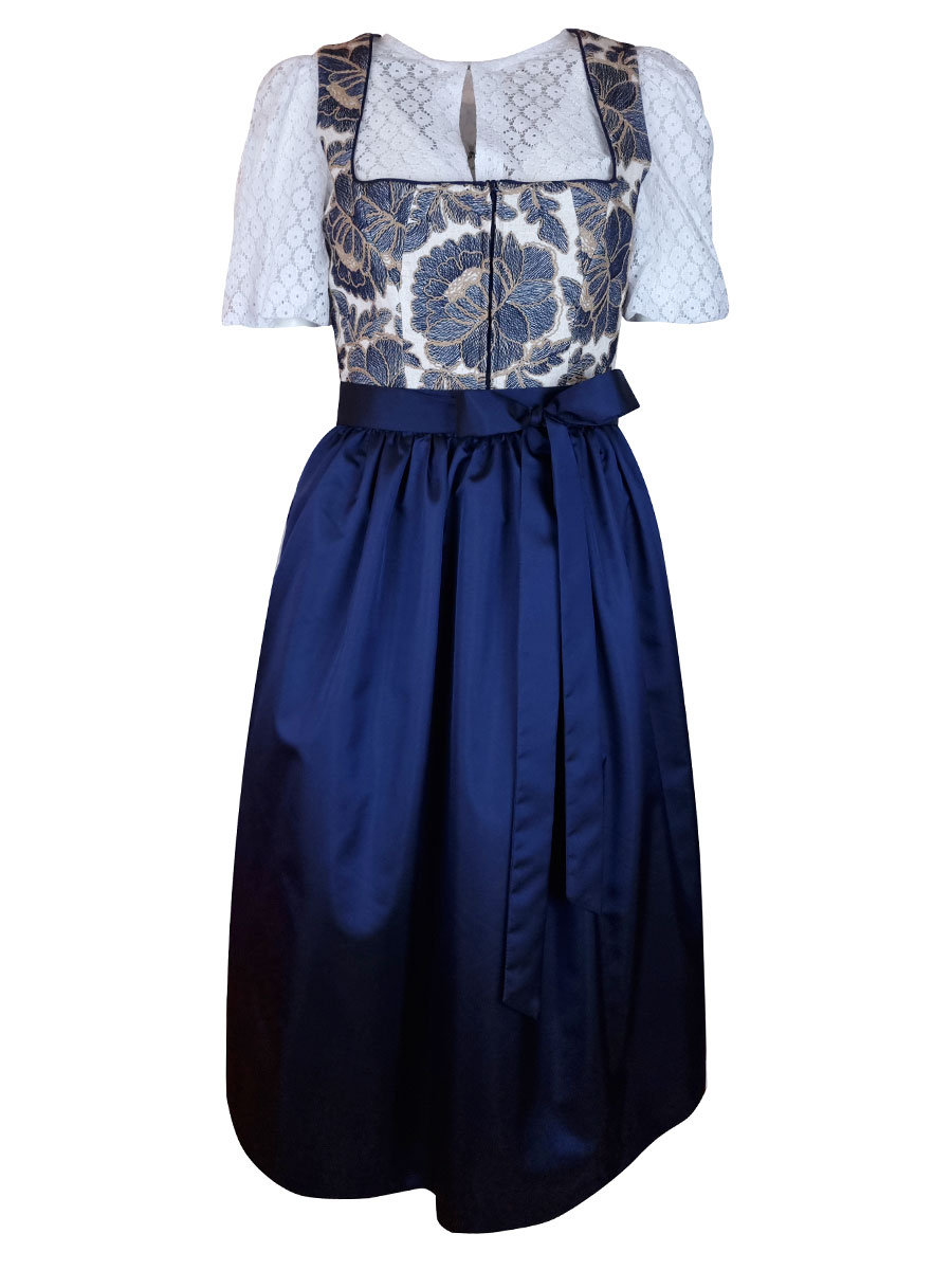 Berwin & Wolff Dirndl blau, festlich, Blumenstick, 80lg
