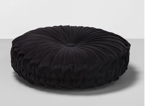 Black Velvet Pleated Round Pillow