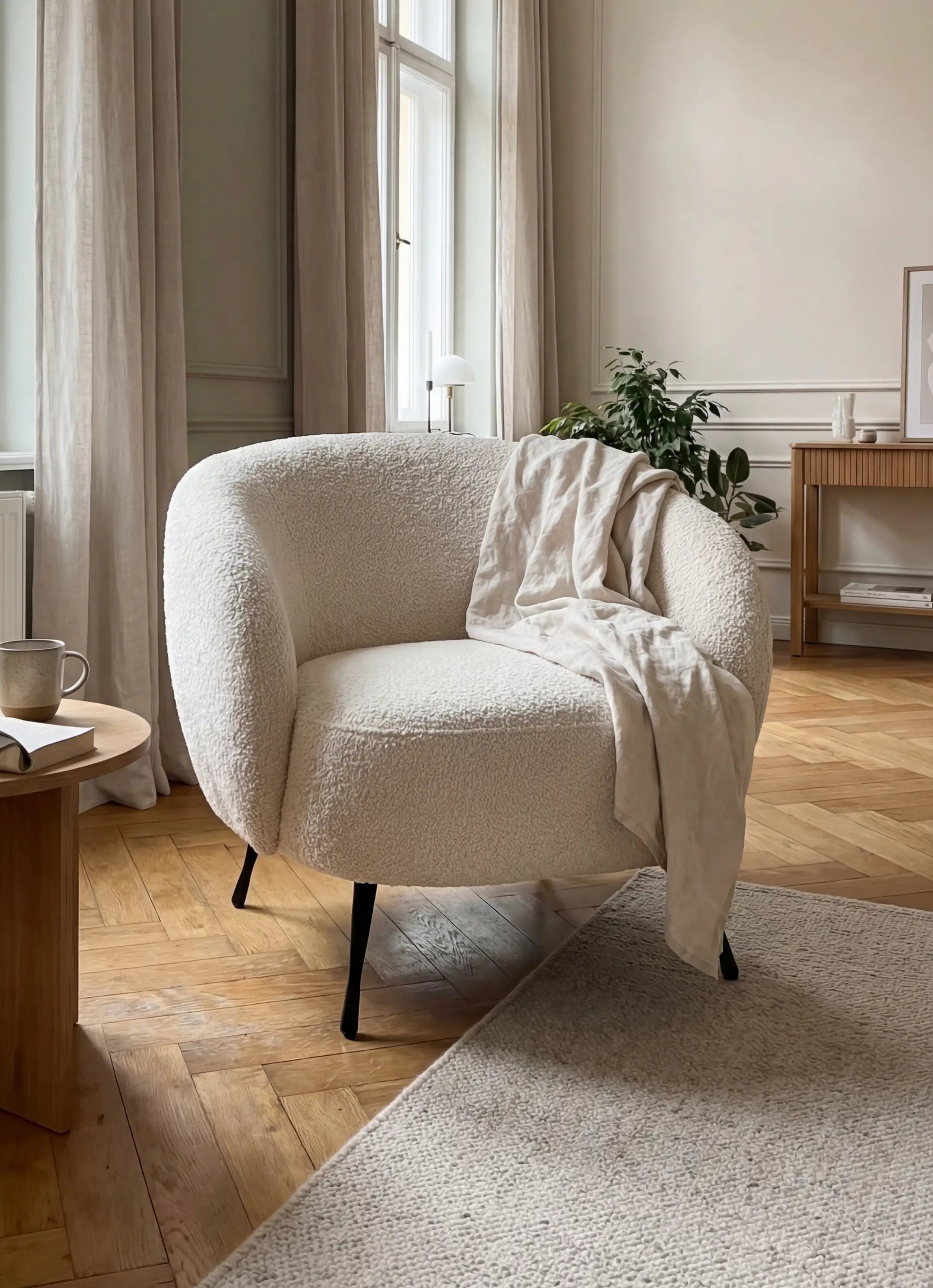 Sessel New Idea, Stoff beige, Metallfüße schwarz