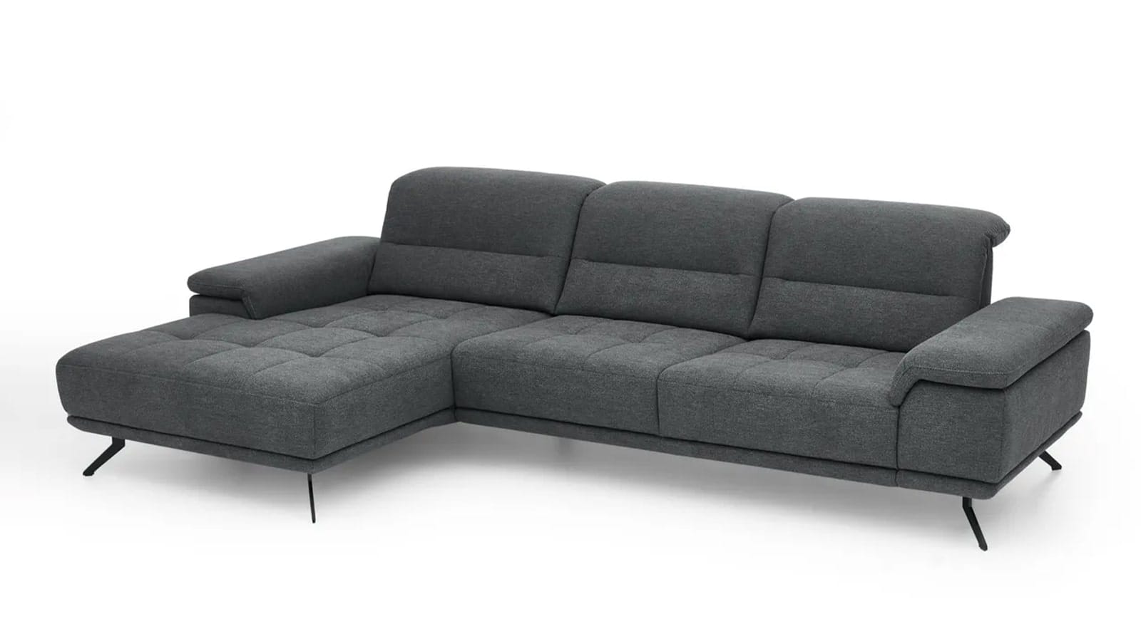 Sofa – Longchair links mit 3-Sitzer inkl. Kopfteil verstellbar, Stoff, Anthrazit