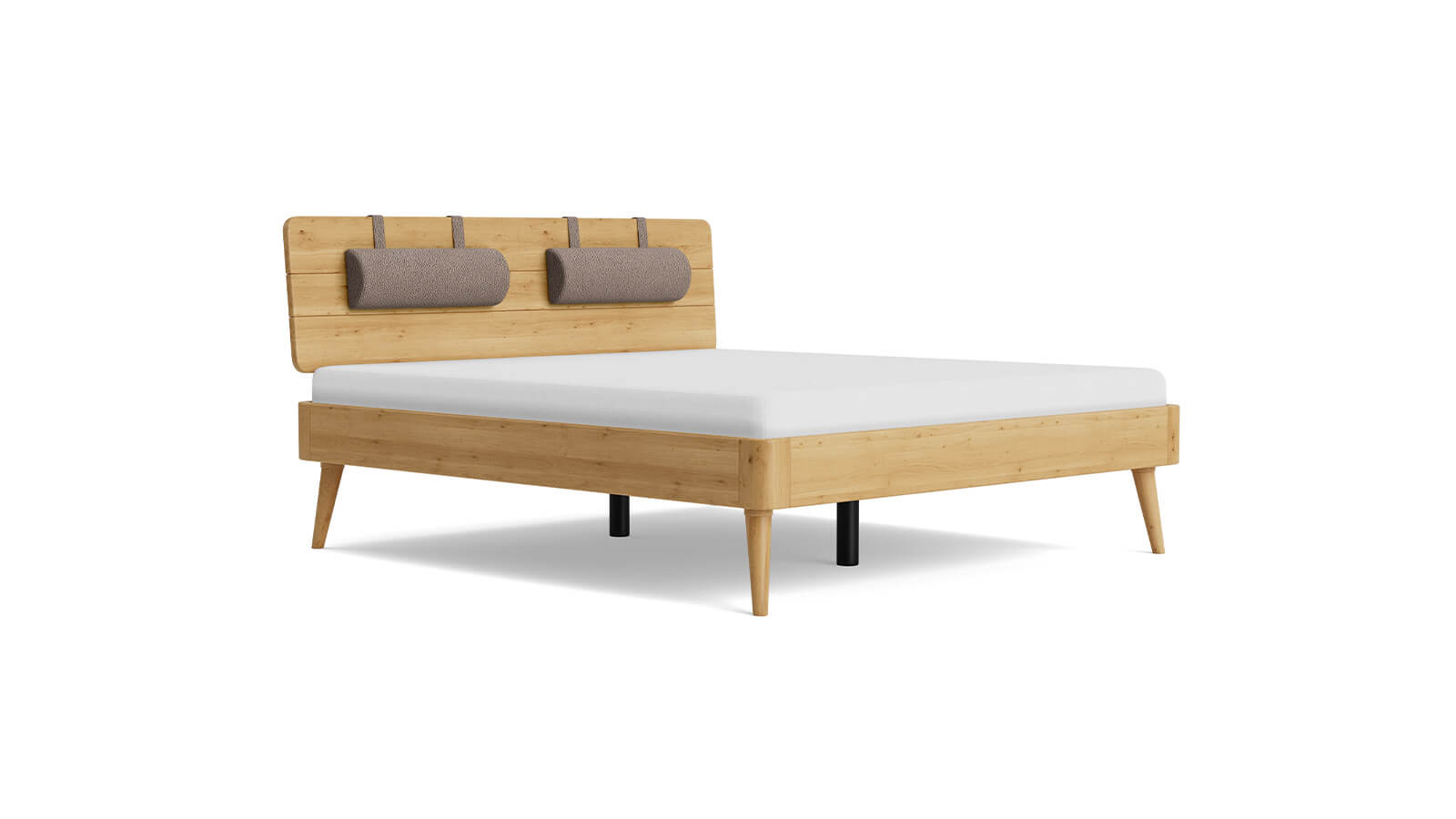 Bettgestell Fjella – Liegefläche ca. 180×200 cm, Hängekissen braun, Wildeiche massiv bianco