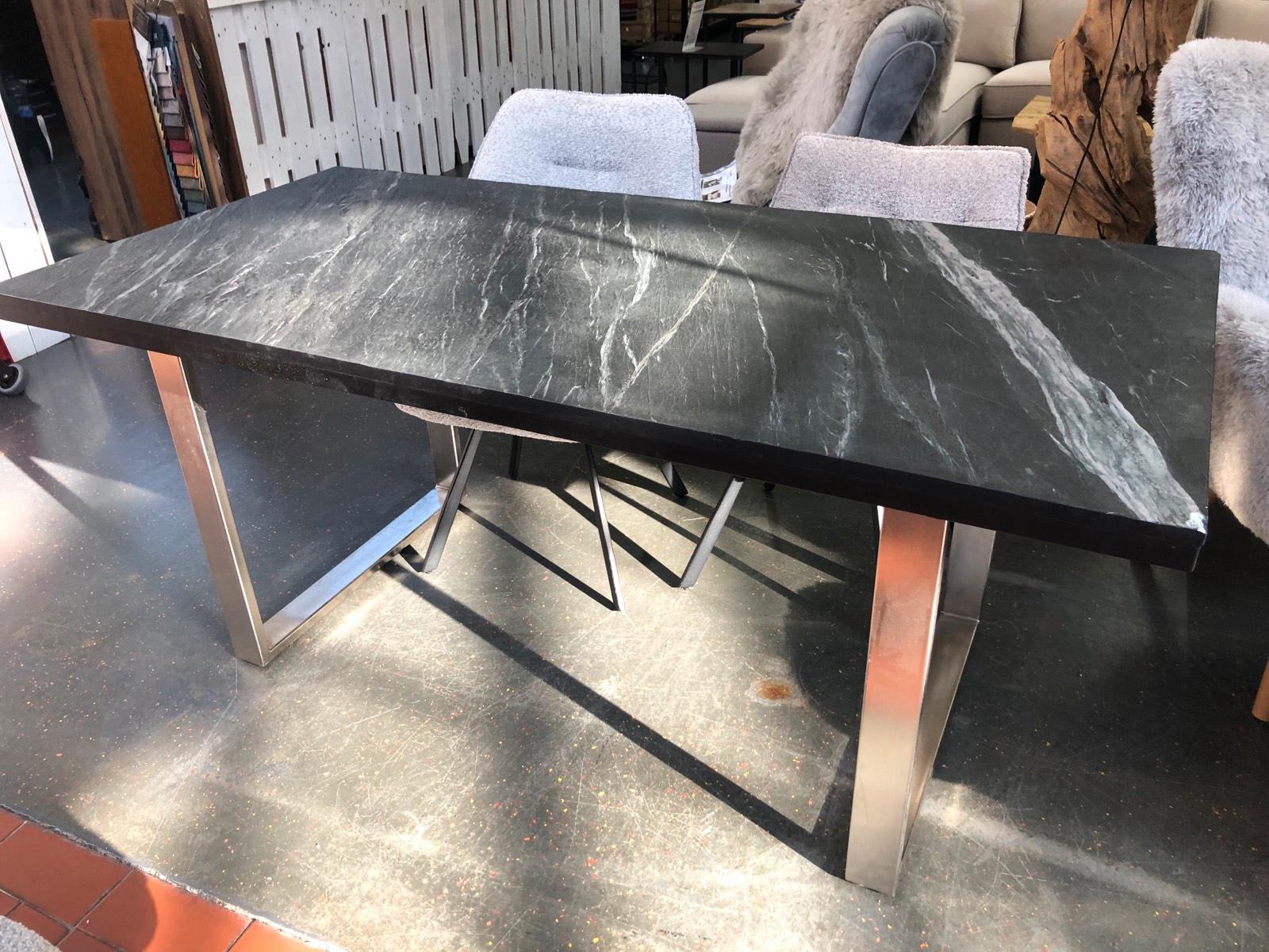 Esstisch mit Steinplatte in Schwarz 180 x 88 cm