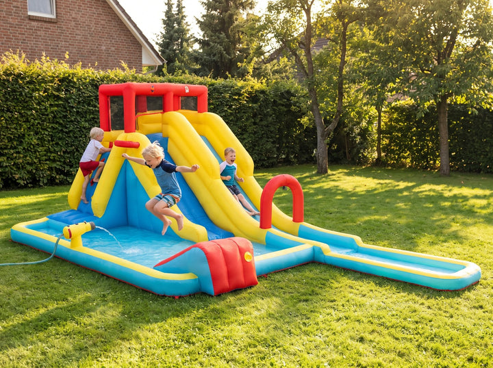 Hüpfburg Nr. 2 – XXL-Wasserspielcenter mit Doppelrutsche