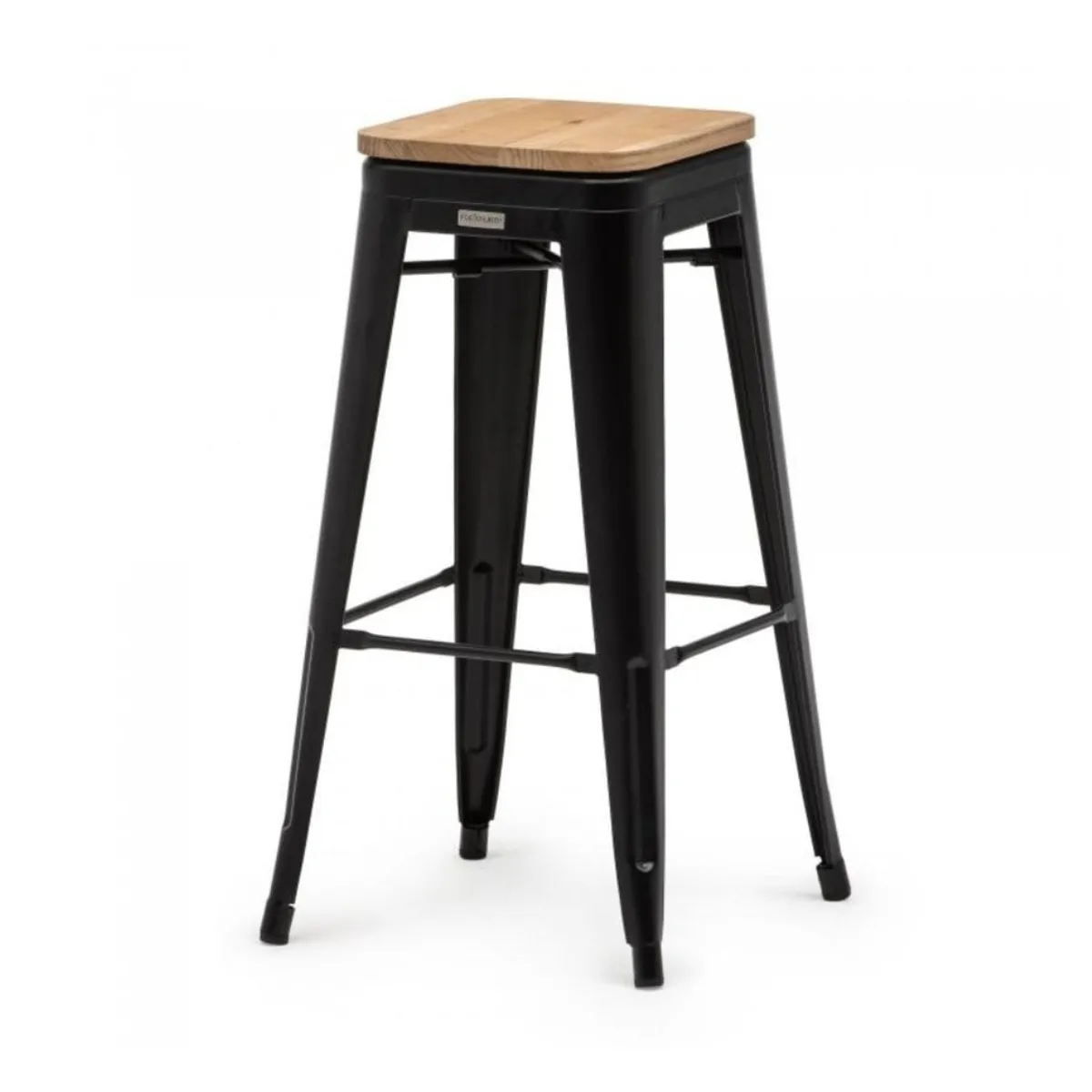 Barstoel "Industry" zwart met houten zitting