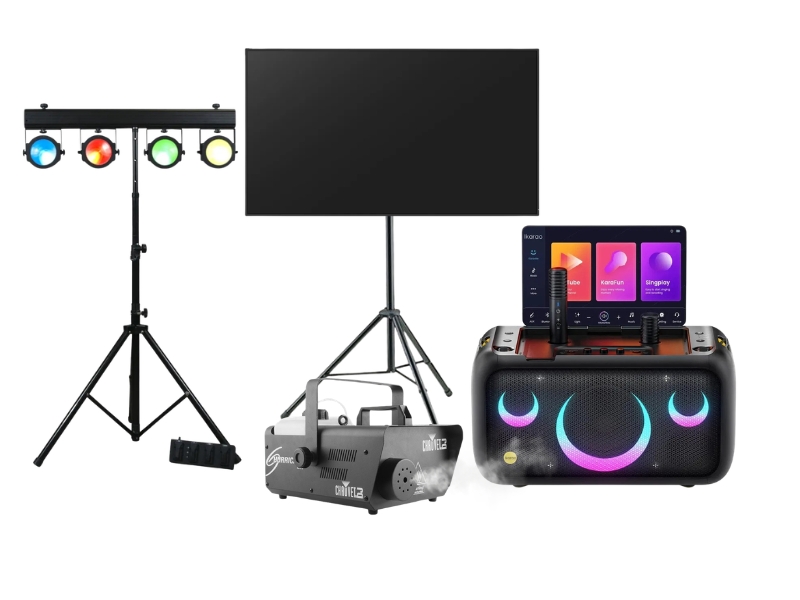 Karaoke speaker met verlichting, rook en 43 inch tv