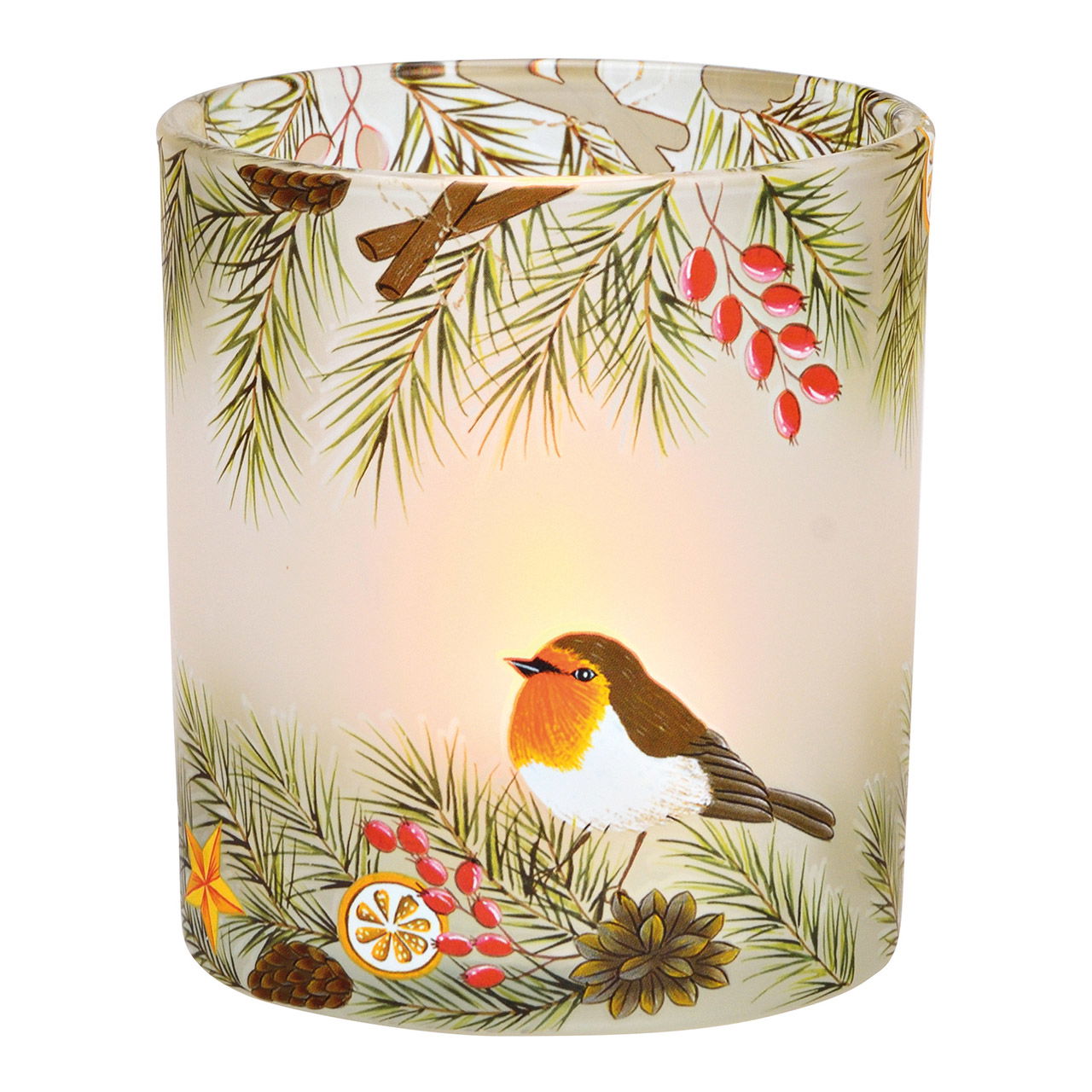 Windlicht Tannen/Vogel Motiv aus Glas