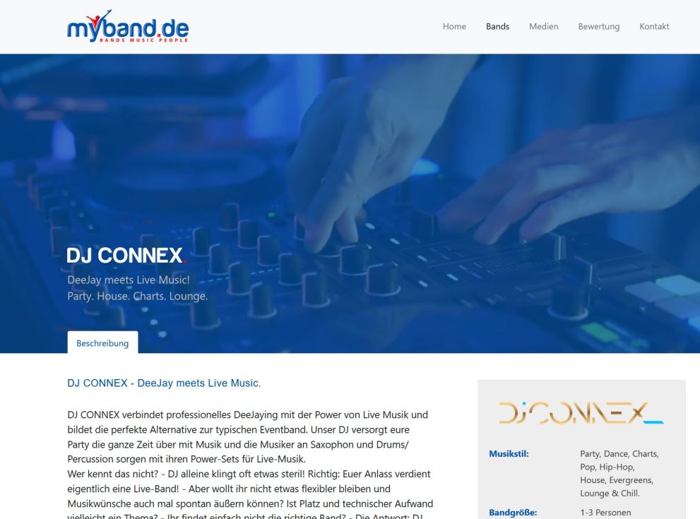 DJ CONNEX - DJ meets Live Music DJ Plus Saxophon und Percussion! Party. House. Charts. Lounge. (by myband.de)