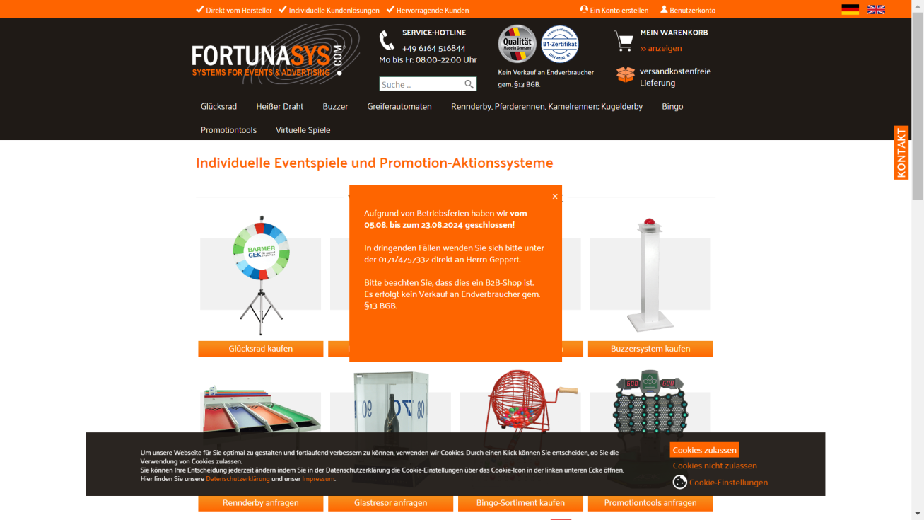 FortunaSys.com: Individuelle Eventspiele und Promotion-Aktionssysteme
