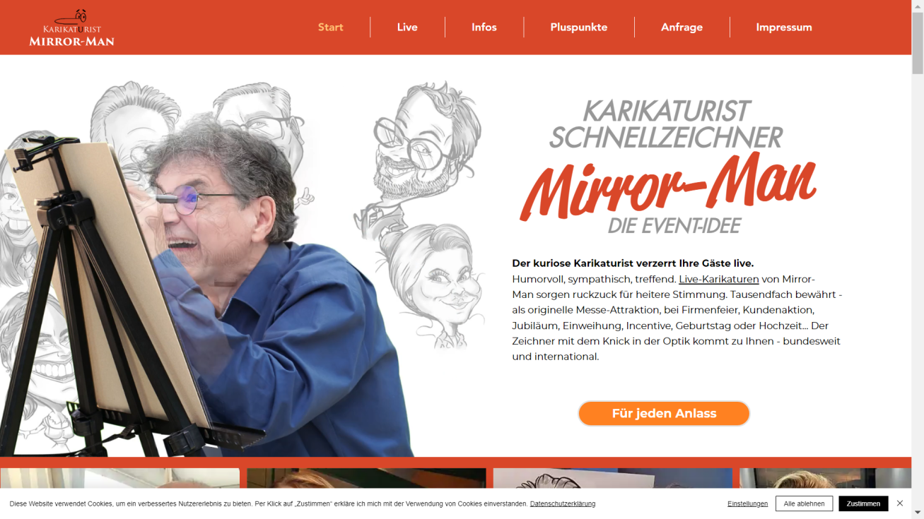 Karikaturist Mirror-Man - Über 20 Jahre Profi-Karikaturist